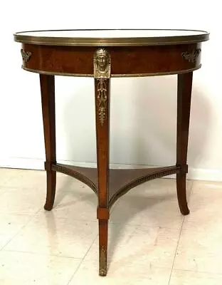 Egyptian Revival Style Round Burl Wood Side Table With Bronze Mounts • $1200