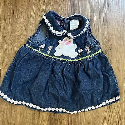 Vintage Cradle Togs Baby Girls Embroidered Bunny Jean Denim Dress Size 6-9M • $18.27