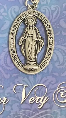 St. Mary Miraculous Pendant & Chain Religious Catholic Jewelry Medal Pewter • $17.52