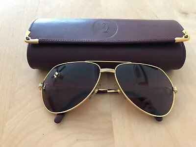 $799.99 • Buy Vintage Cartier Vendome Gold Aviator Sunglasses W/Case (56-14-130) France