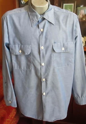 $35 • Buy L True Vtg 70's CHAMBRAY BLUE LS MECHANIC WORK SHIRT MADE