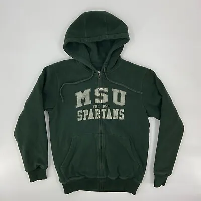 Michigan State Spartans Sweater Mens Small Green White Zip MSU Football Hoodie • $2.49