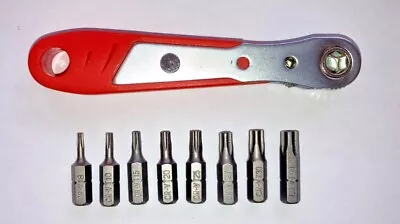 5-Point Star Torx Tamper-Proof Bit Set W/ Mini Ratchet Wrench 8pc TS 8-40 • $14.49