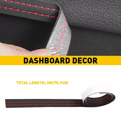 2M PU Leather Dashboard Decor Red Strip Sticker Moulding Line Trim Accessories • $9.99