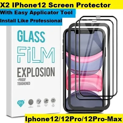 $14.99 • Buy X2 Tempered Glass For IPhone 12 Screen Protector With Easy Applicator Tool 