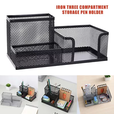 Metal Desktop Pen Holder Office Storage Box Pencil Desk Mesh Organizer Non Slip • $14.53