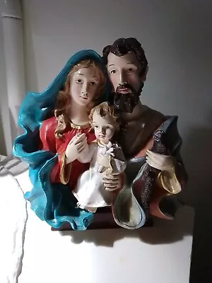 Holy Family Hand Painted Polyester Plastic Statue With Wood Base Cm... • £46.61