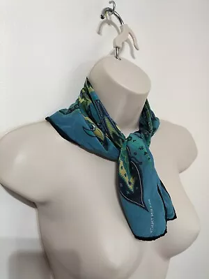 Ellen Tracy Teal Blue Silk Lightweight Square Scarf Paisley Print Pattern • £10