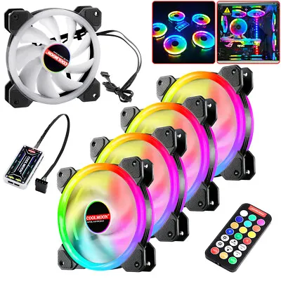 5 Pack Mini COOLMOON 120mm 12V RGB LED Cooler Cooling Fan For PC Computer Case • £23.99