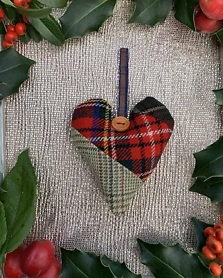 Tartan Hanging Heart Christmas Tree Decoration Red/beige 100% Wool FREEPOST • £3.49