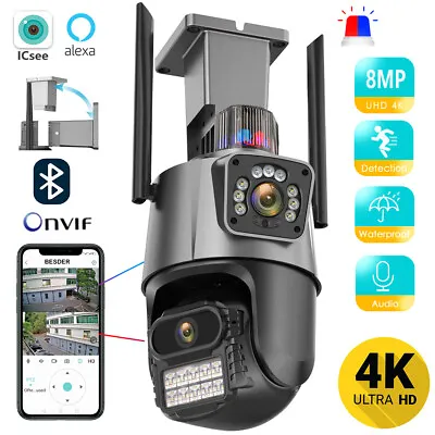 8MP 4K WiFi IP Camera Outdoor Dual Lens CCTV Wireless Home Security PTZ IR Cam • £39.99