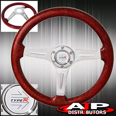 Deep Dish Metallic Red Wood Aluminum Center Steering Wheel + Type-R Horn Button • $64.99