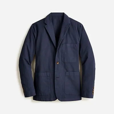 J Crew Mens Chino Suit Jacket Blazer Size 38 Cotton Linen Navy Blue NEW $178 • $79.97