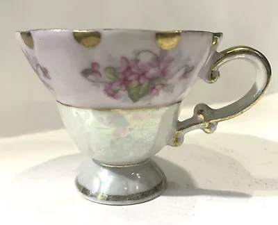 Hand Painted Violets W/Gold Lefton China Porcelain Tea Cup Footed Luster Tint • $2.99