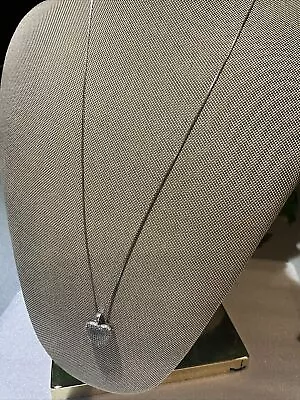 ITALY 925 Sterling Silver Rolo Chain Necklace 24   HEART PENDANT DIAMONIQUE PAVE • $12.99