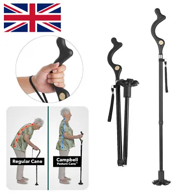 Walking Stick Folding Elder Posture Straight Cane Adjustable Height Lightweight • £10.99