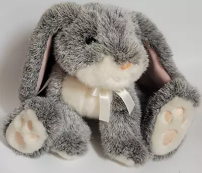 Bouncy 7  Seated Plush Grey & White Lop Ear Easter Bunny Rabbit White Ribbon • $16.97