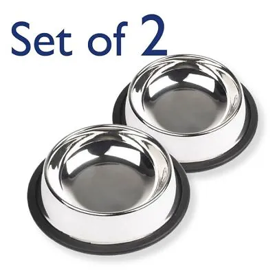 £7.49 • Buy Dog Bowls Non Slip Stainless Steel Indoor Outdoor Puppy Dish Water Food Feeding