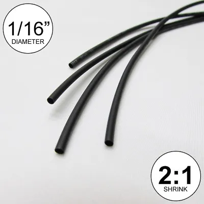 1/16  ID Black Heat Shrink Tube 2:1 Ratio Wrap (6x9  = 4 Ft) Inch/feet/to 1.5mm • $2.48