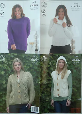 Ladies Knitting Patterns *2 For Price Of 1* King Cole 3301 & 3838 Chunky Yarn  • £4