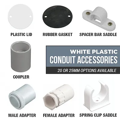 £0.99 • Buy 20mm And 25mm White Plastic Conduit Accessories Saddles, Adaptors, Lids Gaskets