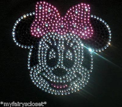 6  Pink Minnie Mouse Face Iron On Disney Rhinestone Transfer DIY Applique Patch • $14.50