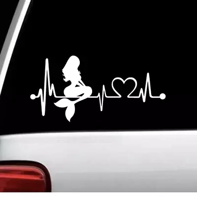 Mermaid Decal For Car Window Heartbeat Lifeline Boat Tumbler Flask Laptop White • $4.99