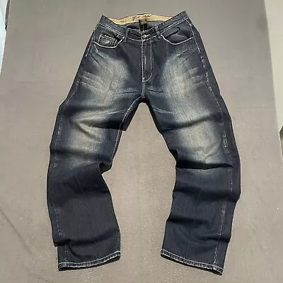 Vintage Gold Label Jeans Mens 36x34 Blue Dark Wash Y2K Baggy Wide Leg Embroidery • $28.88