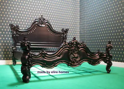 £1999 • Buy UK King Size MATT BLACK Gothic Designer Baroque Rococo French Mahogany Bedframe