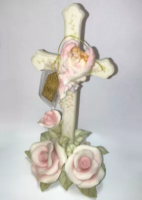 Seraphim Classics Baby Girl Cross Angel Brahms Lullaby Pink Rose Musical Wind Up • $64.99