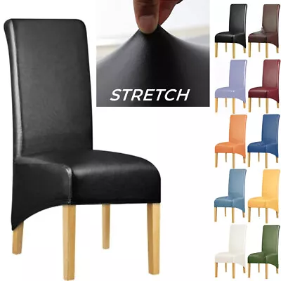 Stretch XL Dining Chair Covers Waterproof Seat Slip Cover PU Leather Removable • £9.99