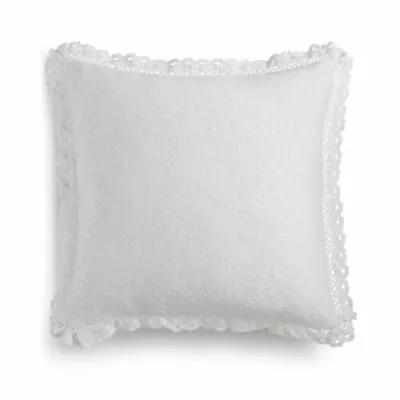 Lacourte Throw Pillow 20  Square White Floral Embossed Matelasse Lace Trim NWT • $21.11