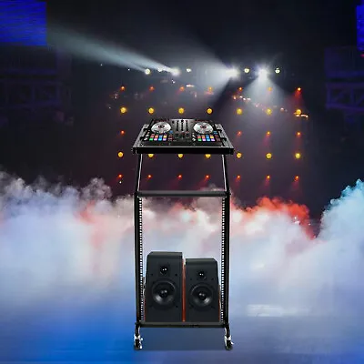 16U Rolling Rack Stage Amp Mount DJ Mixer Case Stand Studio Equipment Cart  • $77