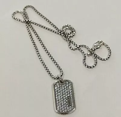 David Yurman Silver Exotic Stones Pave Gray Sapphire Dog Tag 19mm X 34mm Pendant • $250