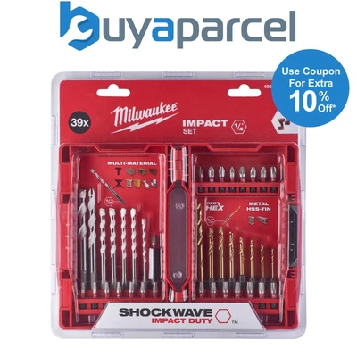 £37.95 • Buy Milwaukee SHOCKWAVE 39 Pc HSS Impact Screwdriver Drill Bit Set Multi Material