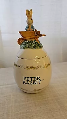 White Ceramic Peter Rabbit Egg Shape Cookie Candy Jar Teleflora 2003 10  Tall • $25