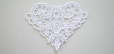 12 Vintage Off White 3  X 3 3/4  Heart Sew/Glue Venise Lace Applique Vl-249 • $6