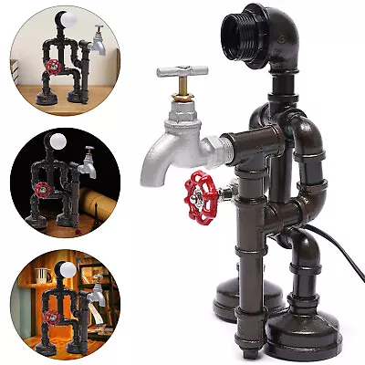 Steampunk Water Pipe Desk Table Lamp Industrial Rust Iron Water Pipe Desk Lamp • $37.05