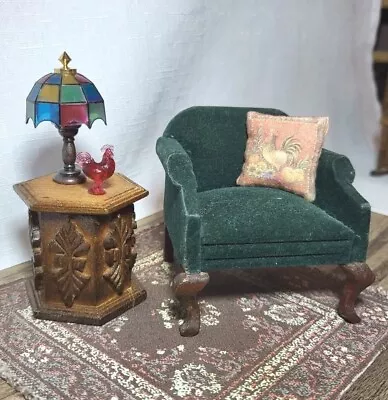 Dollhouse Miniature Living Room Set Chair Lamp Rug Side Table Rooster 1:12 Scale • $22