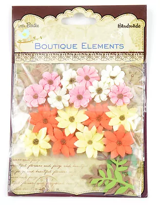 Mixed Media Paper Flowers In Pink Orange Yellow - 16 Miniature Craft Flowers • $0.99