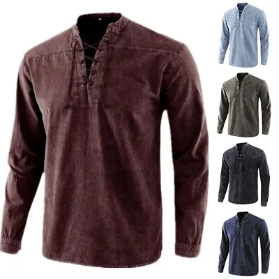 £17.56 • Buy Mens Vintage Steampunk Lace Up Medieval Tunic Tops,Shirt Jumper Costume Blouse