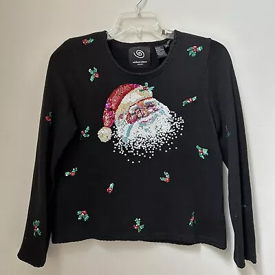 Michael Simon Event Womans Black Pullover Sequin Santa Sweater Medium • $78