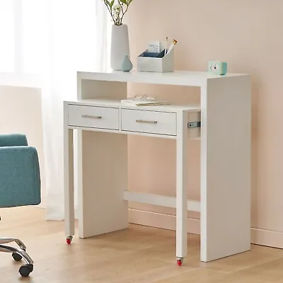 Axelle Contemporary Mango Wood Secretary Desk With Storage White • $286.98