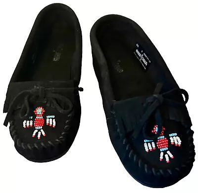 Minnetonka Shoes Moccasin Women 8 Thunderbird II Kilty Loafers Suede Beaded • $22.97