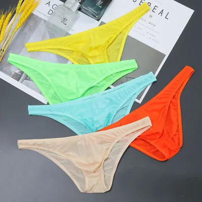 Men's Ice Silk Triangle Panties Low Rise Ultra-thin Sheer Sexy Briefs Underpants • $5.14
