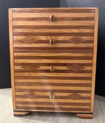 Vintage  Handmade Inlaid Marquetry Wood Jewelry Box 4 Drawer Keepsake Chest • $65