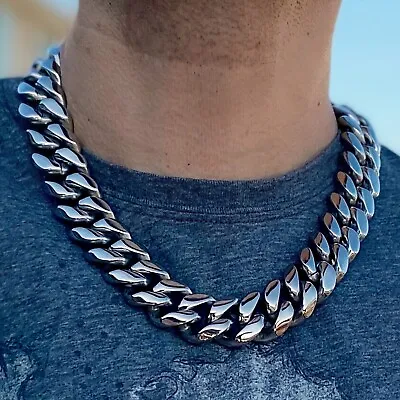 Mens Hip Hop Chain 316L Stainless Steel Miami Cuban Heavy Necklace 22MM 20  Inch • $49.95