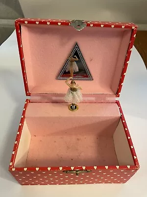 Vintage Ballerina Music Jewlery Box Red Hearts Winds Up • $25