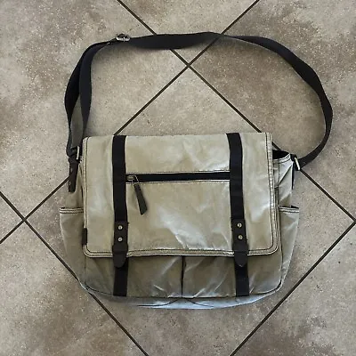 Fossil Messenger Bag Canvas Leather Briefcase Laptop Adjustable Strap • $24.99