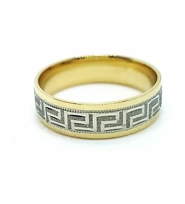 Men Women New 10K Greek Key Two Tone Gold Wedding Band Comfort Fit 6MM Size 10 • $245